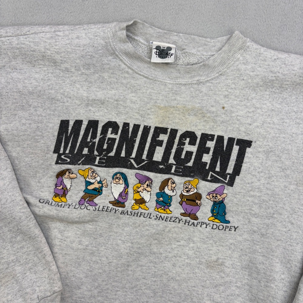 Disney Sweatshirt Mens Medium Gray Magnificent Seven Dwarfs Graphic Vintage 90s